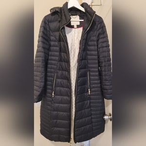 Kate Spade Black Grove Puffer Coat With Fur Hood
